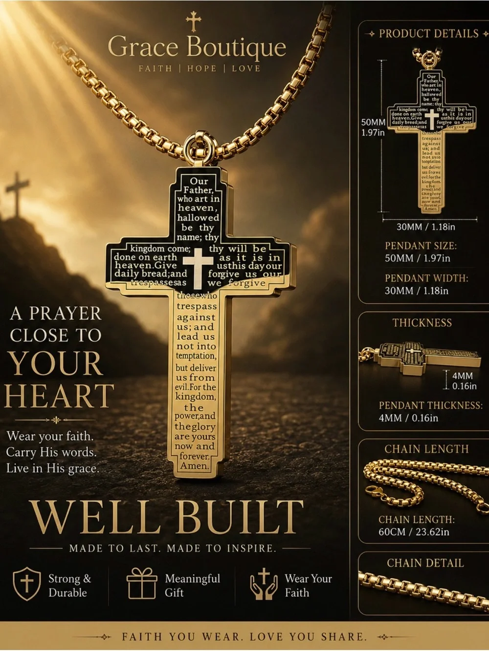 Grace Boutique Gold Cross Necklace - Men's